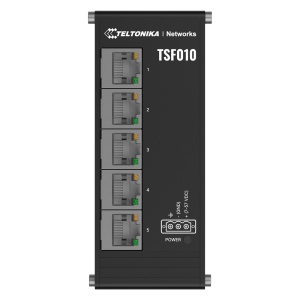 Teltonika Switch Não gerenciável Industrial - 5 portas Ethernet RJ45 Fast Ethernet - Caixa robusta em alumínio anodizado - Plug and Play - Alimentação DC 7 a 57V - LEDs de estado
