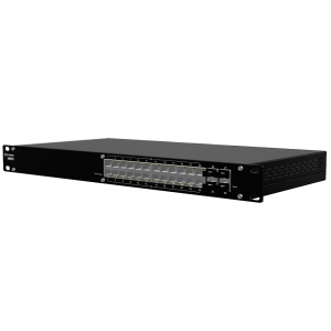 Teltonika SWM282 L2+ Managed Industrial Switch - 24 Portas Gigabit RJ45 com suporte total a PoE+ - 4 Ranhuras SFP independentes para fibra ótica - Potência PoE+ de 30W por porta / Total 300W - Protocolos industriais: Profinet e EtherNet/IP - Sistema SwmOS
