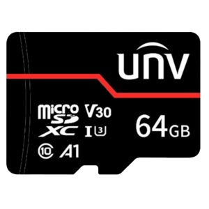 Uniview-Speicherkarte - microSD | Kapazität 64 GB – Klasse 10 | Schreibgeschwindigkeit 70 MB/s – Bis zu 3.000 Schreibzyklen – exFAT-Format – Großer Temperaturbereich: -25 °C bis 85 °C