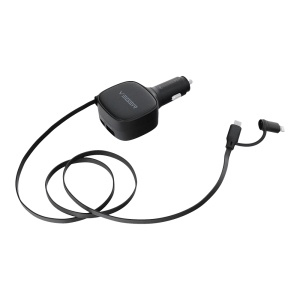 VEGER - Isqueiro do carro - Potencia 84W - Carregamento rápido PD 30W, QC 18W, PPS 33W - Saídas USB-C, USB-A e cabos incluídos - Cabos incluídos: USB-C e Lightning