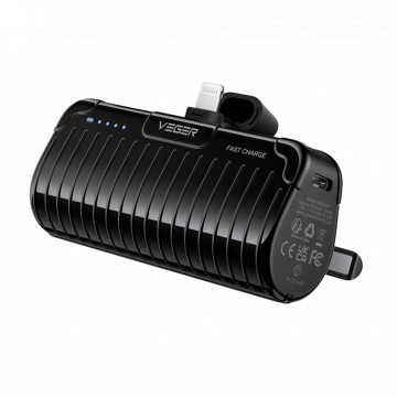 Veger Mini Power Bank avec LED pour le lead - 5000mAh Capacité - Entrée USB -C - Sortie du connecteur d'éclairage - Charge 1 Appareil - PD20W Chargement rapide | Support pliant