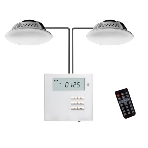 2 altavoces de techo de 2 x 10 W - Amplificador de pared - Reproducción mediante BT, FM, SD, USB, AUX - Control remoto