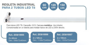 203810007 - 8433373067028 INDUSTRIAL FAISE FOR 2 LED TUBES T8 150CM