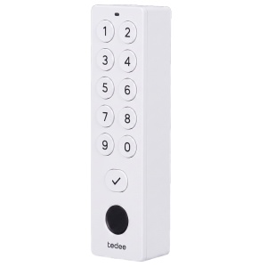 Acessório de teclado - Comunicação Bluetooth - Abertura e fecho com PIN ou impressão digital - Códigos de uso único ou temporários - Alimentado por quatro pilhas AAA - Compatível com TEDEE-PRO e TEDEE-GO2