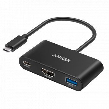 ANKER - USB -C Hub 3 en 1 - prend en charge le chargement PD100W - Transfert de données de 5 Gbps - Admet 4K @ Résolution 30Hz - 1xUSB -C, 1x USB -A, 1xhdmi