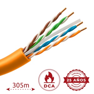 Cabo UTP rijo livre de halógenos - Categoria 6 - Atende com 90m Fluke test - Condutor OFC, pureza 99.9% cobre - Bobine de 305 metros - Diâmetro 5.5 mm