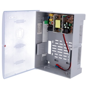 Caixa de distribuição de alimentação - Entrada AC 100-240 V 50/60 Hz - Saída CC 12V / 5A - Caixa plástica - Adequado para bateria auxiliar 12V / 17Ah - Montagem na superfície