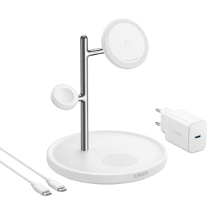 Cargador sin cables 3 em 1 Anker - Tecnología Magg - Cargando rápido: iPhone, Airpods, Manzana Mirar - Para cargar dispositivos 3 de cada tiempo - Estructura a colocación de dispositivos - Color blanco