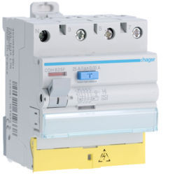 CDH825F - Int.dif.3P+N 25A 30mA A HI c/bornes des. HAGER EAN:3250611619338