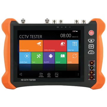 Comprovador CCTV Multifuncional - Admite câmaras HDTVI, HDCVI, AHD, CVBS e IP - Resolução de tester até 4K - Ecrã LCD a cores 8" - Bateria integrada de 7000mA - Localizador de cabos