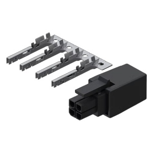 Conector de alimentação industrial de 4 pinos - Tensão nominal admissível de 250 V CA/CC - Capacidade nominal de corrente de 5 A CA/CC - Corpo isolante robusto em nylon 66 - Contactos de bronze fosforado/latão estanhado - Intervalo de temperatura de -25 °