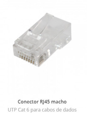 Conector Par de Cobre RJ45 UTP Cat 6 - Macho com Protector Branco, Caixa de plástico