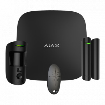 Equipo de alarma profesional - Certificado Grado 2 - Comunicación Éternet e dual SÍ 4G (LTE) - Sin cables 868 megahercio Joyero e Alas - Ajax Centro 2, 1 PIRCAM - 1 Contacto magnético e 1 control