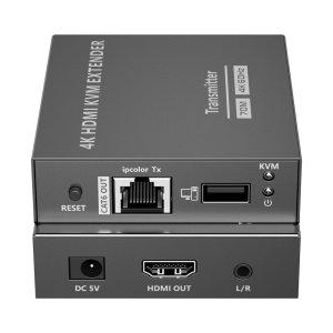 HDMI-Extender mit KVM – Sender und Empfänger – Reichweite 70 m – über UTP-Cat-7-Kabel – bis zu 4K bei 60 Hz – DC-5-V-Stromversorgung