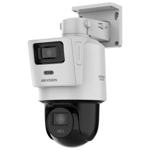 Hikvision Câmara tandem IP gama VALUE - Lente dupla (panorâmica 4Mpx + PT 4Mpx)) - Lente PT 8 mm | Lente pan. 2.8 mm - Luz híbrida 30 m | Microfone integrado - Detecção de movimento 2.0 - Micro SD IP66 PoE+