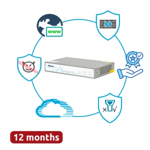 Hillstone Networks Bundle - Hardware + 12 meses de serviços completos - Portas 4xGE 10/100/1000BASE-T - 4Gbps FW / 1.5Gbps NGFW Throughput - 4 portas 10/100/1000BASE-T - Inclui IPS, AV, URL, QoS, IPR, C2 e Sandbox
