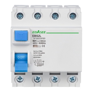Interruptor diferencial - Corriente nominal 63A - 4 polos (instalaciones trifásicas) - Sensibilidad 300mA - Tipo de disparo AC - Para carril DIN / Cumple IEC/EN 61008-1