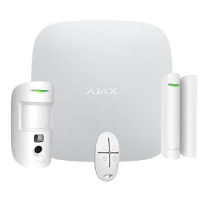 Kit de alarme profissional - Certificado Grau 2 - Comunicação Ethernet e dual SIM GPRS - Sem fios 868 MHz Jeweller e Wings - Ajax HUB 2, 1 PIRCAM - 1 Contacto magnético e 1 controlo