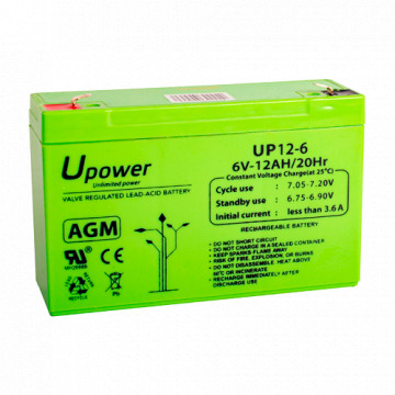 Machugas - Batería recargable - Tecnología dirigir ácido Prolongación - Voltaje 6 V - Capacidad 12.0 Ah - 100 x 151 x 51 / 1800 g - A respaldo ou usar directo
