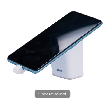 Prise en charge de l'alarme anti-groupe EAS - Convient pour les téléphones mobiles - Connexion par câble Lightning (iPhone) - Alarme sonore de 100 dB et alarme lumineuse - CC 5 V Alimentation avec batterie construite - Dimensions: 50 (lg) x 78 (al) x 47 (pf) mm mm