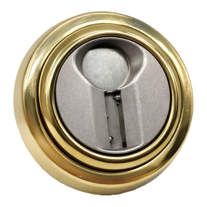Proteção magnética de alta segurança - Antiquebra, extração, perfuração e fixação - Núcleo de aço maciço - Incrustações de esferas de aço - Fixação com 4 parafusos - Cor dourada