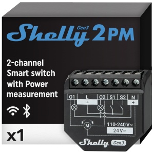 Relé Shelly 2PM Gen3 - Controlador de persianas / toldos - Relé de 2 canais independentes - Wi-Fi 6 2.4GHz / Bluetooth / Matter - Suporta AC 110-240 V / DC 24V - Compatível com Alexa e Google