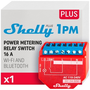Relé Shelly Plus 1PM - Controlador Inteligente - Relé de 1 canal / Medição do consumo - Wi-Fi 2.4GHz / Bluetooth / Matter - Suporta AC 110-240 V / DC 24V-30V - Compatível com Alexa e Google
