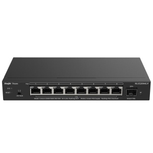 Ruijie Reyee Cloud Managed L2 Switch - 8 Portas multigigabit 2.5G PoE/PoE+ - 1 Ranhura SFP+ de 10 Gbps para fibra ótica - Potência PoE+ de 30W por porta / Total 130W - Sistema PoE Watchdog para reinicialização automática de câmaras - Gestão na nuvem Ruiji