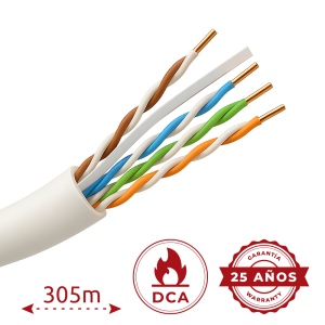 Safire cabo UTP Categoria 6A - Condutor OFC,100% cobre - Diâmetro 24 AWG-0,51mm - Certificado CPR: Dca-S1,d2,a1 - Revestimento exterior LSZH / Cor cinzento-branco - É fornecido numa caixa de cartão