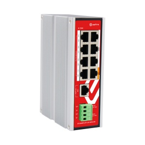 Safire Industrial Hi-PoE DIN Switch - 8 Portas FE PoE + 1 Uplink RJ45 - 8x10/100Mbps + 1x10/100Mbps - 7 Portas PoE+ 30W + 1 Portas Hi-PoE 60W - Alimentação de entrada DC de 12V - 52V - Até 80W Potência PoE total