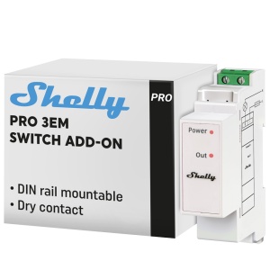 Shelly Pro 3EM Switch Add-on - Relé de contacto seco para controlo de carga - Integração física direta com o Shelly Pro 3EM - Automatização em função do consumo ou do excedente solar - Suporta AC 110-240V / Medidor de consumo - Compatível com a Alexa e o