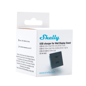 Shelly USB charger for Wall Display Stand Black - Carregador USB-A e USB-C - Compatibilidade com Shelly Wall Display Stand - Cor Preta