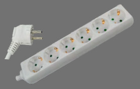SOFLIGHT - SL-E1615B - Bloco Tom. Sextuplo com Cabo 3x1,5 Branco 1,5 mts