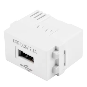 Spannungswandler – Eingang AC 220 V – Ausgang DC 5 V / 2,1 A im USB-A-Format – Abmessungen: 43 (Lg) x 23 (H) x 35 (Pf) mm – Reduzierte Größe