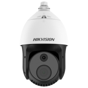 Speed dome térmica Dual IP Hikvision PRO - Sensor térmico 256x192 VOx | Lente 10 mm - Sensor óptico 1/2.8” 4 Mpx | Lente 4.8~153 mm - Sensibilidade térmica ≤ 35mK | IP66 | Alarmes - Deteção e alarme preventivos de incêndios - Taxa de medição do tempo -20~