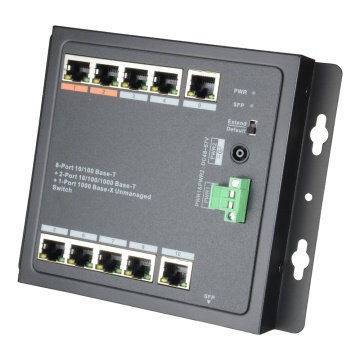 Switch Hipo X -Security - 8 Poe + 2 Doors Uplink (RJ45) + 1 Uplink (SFP) - 8x 10/100Mbps + 2x 10/100/1000mbps + 1 SFP Giga - 2 Hi -POE ports + 6 POE + ports - Maximum consumption 96 W - wall installation