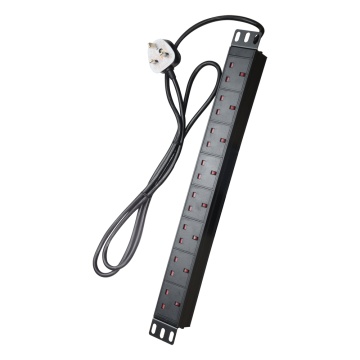 UK Electric Extension - Designed for Standardized Racks of 19 " - 8 outputs up to 250vac / 13 to max. - Size 1u to facilitate installation - Black color