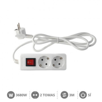 100005020 - 8433373075245Base múltipla 2T com interruptor (3x1,5mm) 3M Branco