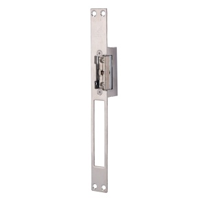 Abreportas elétrico em aço inoxidável Dorcas - Para porta única : trinco regulável - Modo abertura Fail Secure (NO) - Força de retenção 330 kg - Alimentação AC/DC 8-12V | Memória - Trinco e passagem livre