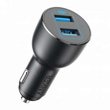 Anker - Metallic Automobile Lighter - Power 36W - Chargement rapide 18W | Technologie QC3.0 - 2x Sorties USB -A - Charge 2 appareils en même temps | Noir