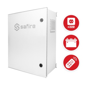 Armário Safire em poliéster SMC - Dimensões exteriores 50x40x20cm - Switch de 8 portas PoE | Bandeja de fusão de fi - Plataforma de gestão e manutenção - Grau de proteção IP55 / Calha DIN / UPS - Proteções elétricas