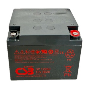 Bateria recarregável CSB - Tecnologia de baterias de chumbo-ácido AGM - Tensão 12V - Capacidade 26Ah - Para backup ou utilização directa - Compatível com centrais Honeywell