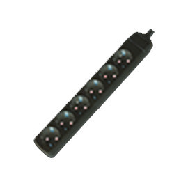 Block 6x Black Plugs S/Cable Alv.Protected 16a