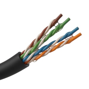 Bobina de cabo de rede Cat5e de 305 metros - Condutor de cobre 100% para um sinal máximo - Enchimento de gel Jelly resistente à humidade e à água - Revestimento exterior em polietileno (PE) resistente - Fio de corte integrado para facilitar o descarnament