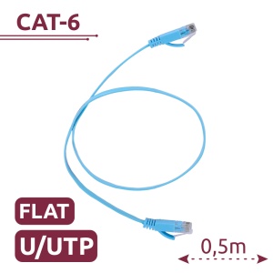 Cabo UTP Flat - Ethernet - Conectores RJ45 - Categoria 6 - 0,5 m - Cor azul