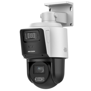 Cámara tándem IP gama VALUE de Hikvision - Lente dual (fija 4 Mpx + PTZ 4 Mpx) - Lente PTZ 2,8~12 mm 4X | IR 40 m - Lente fija 2,8 mm | Luz blanca 30 m - Detección de movimiento 2.0 - Micro SD IP66 PoE+