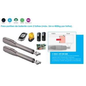 CAME - KIT ATS 3000 - 8K01MP-024 – 24V – Motor telescópico para portões com 2 folhas batente Máx. 3m por folha – 400kg