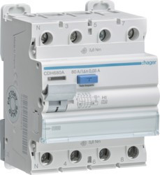 CDH680A - Inter. DIF. 3p+n 80a 30ma Type A Hi 4m Hager Ean: 3250611621928