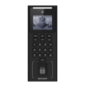 Controlo de acesso e presença - Facial, impressão digital, cartão EM e PIN - 500 utilizadores | 150.000 registos - TCP/IP, WiFi, USB e RS485 - 2.4" TFT | Controlador integrado - iVMS-4200 | Hik-Connect