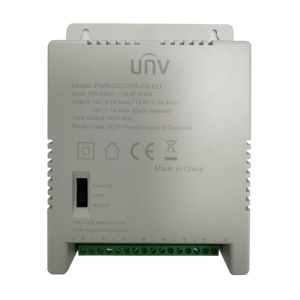 Fonte de alimentação multicanal Uniview - 8 canais - Saída 12VDC 5A (1A / canal) / 60W - Entrada 200 - 240VAC - Conector AC de entrada C8 - Compatível com as gamas Easy e Prime